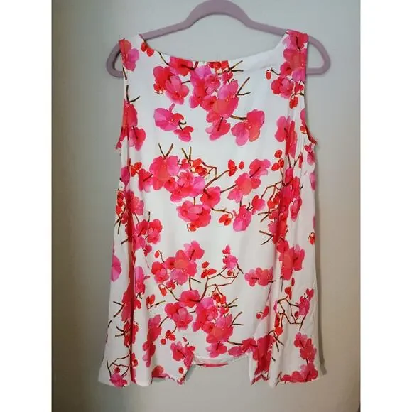 Niche Nilgun Derman Square Neck Sleevless Red Floral Viscose Lagenlook Top M - Picture 2 of 4